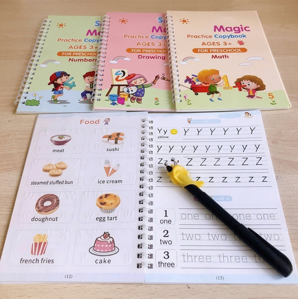 Magic Reusable Handwriting Copybook Set (4 Books + Pen & Refills) For Kids✍️