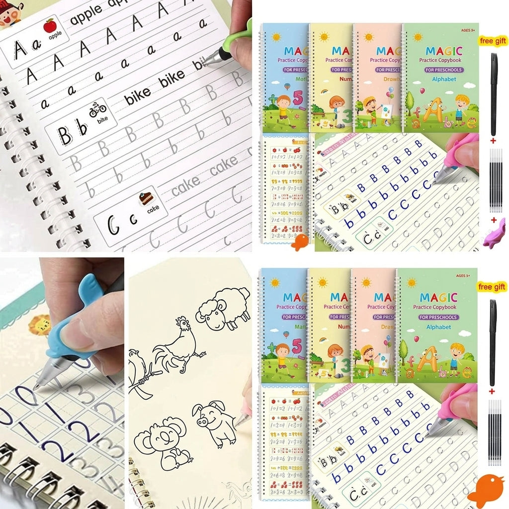 Magic Reusable Handwriting Copybook Set (4 Books + Pen & Refills) For Kids✍️