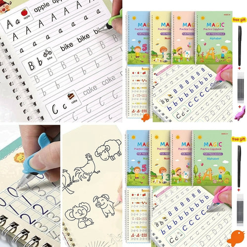 Magic Reusable Handwriting Copybook Set (4 Books + Pen & Refills) For Kids✍️