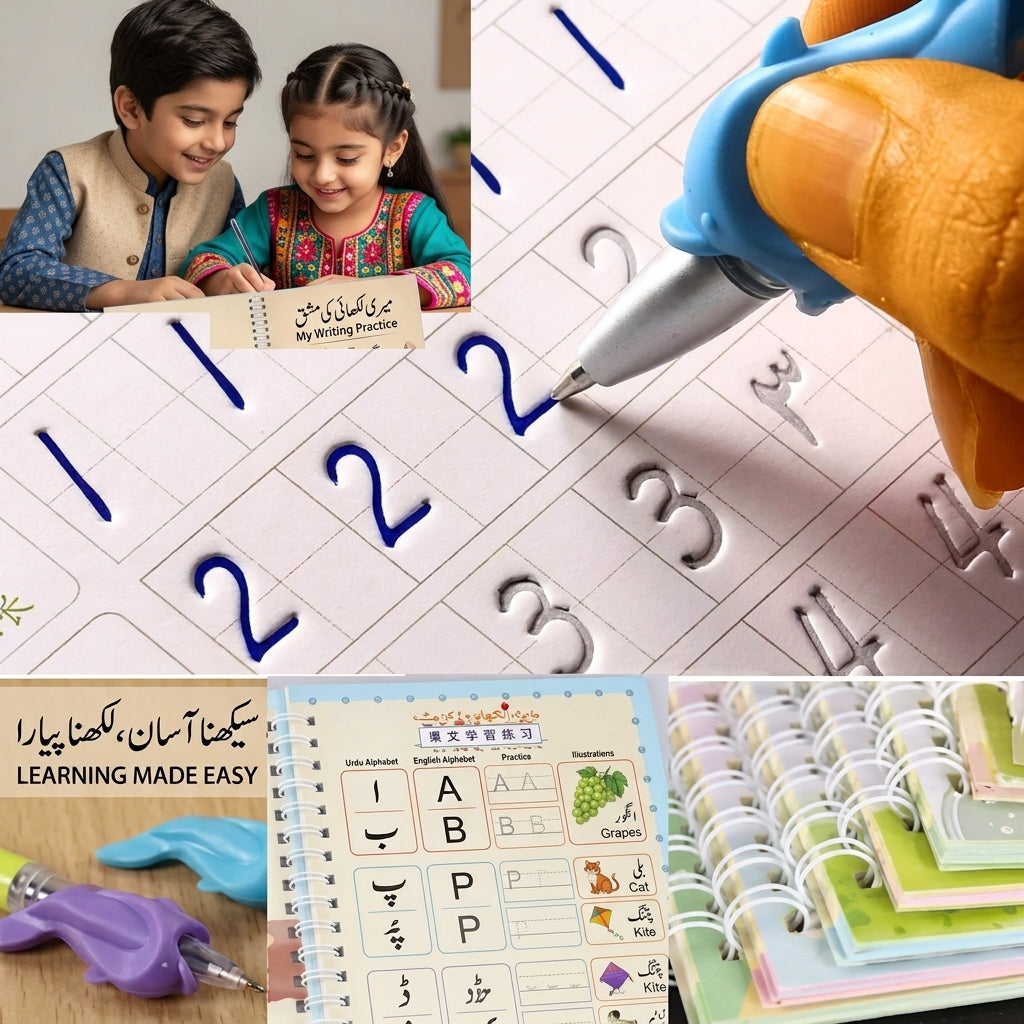 Magic Reusable Handwriting Copybook Set (4 Books + Pen & Refills) For Kids✍️